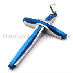 Blauwe Titanium Kruishanger - Gratis Ketting