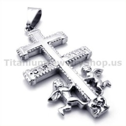 Twee Engelen Caravaca Kruis Titanium Hanger - Gratis Ketting