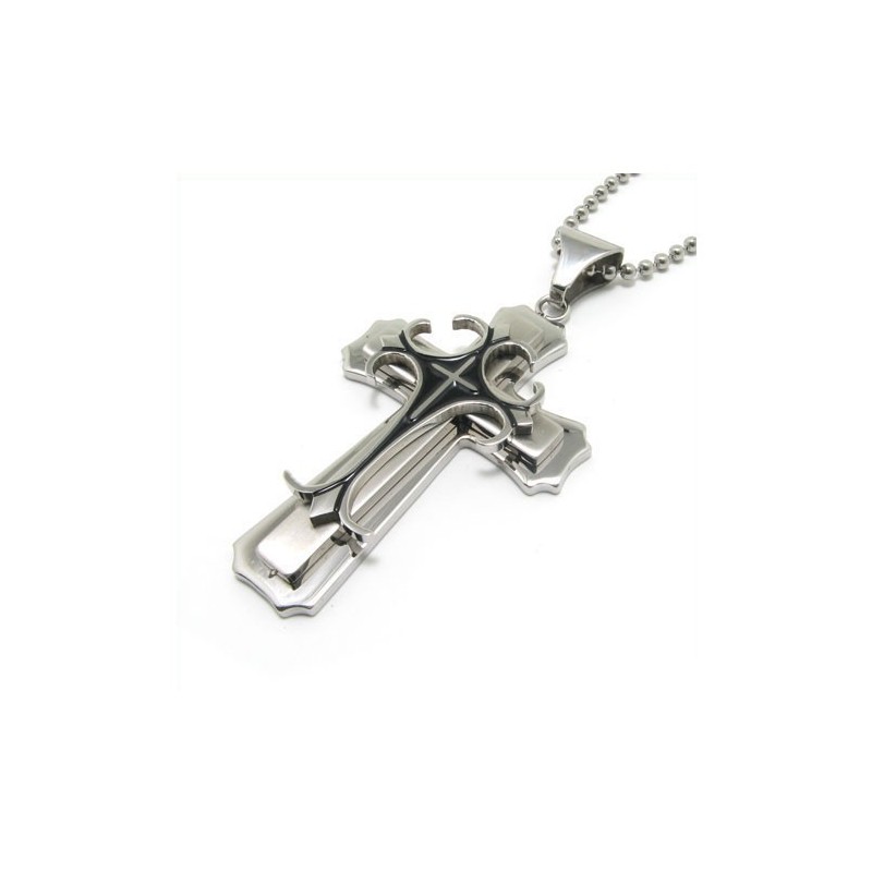 Man 2-Laags Kruis Puur Titanium Hanger Gratis Ketting