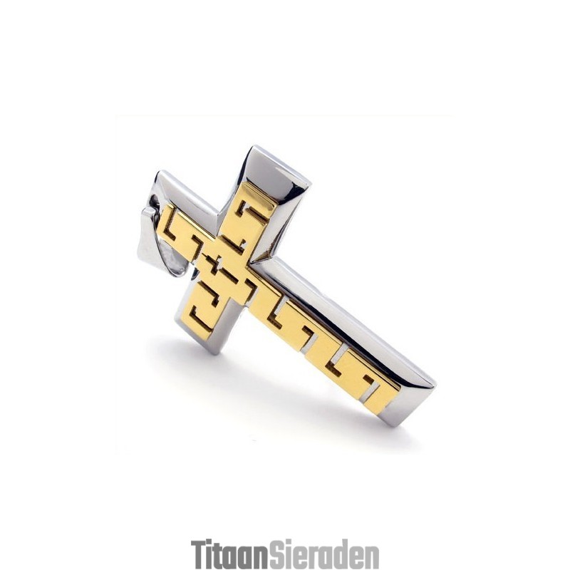 Gouden Kruis Titanium Hanger - Gratis Ketting