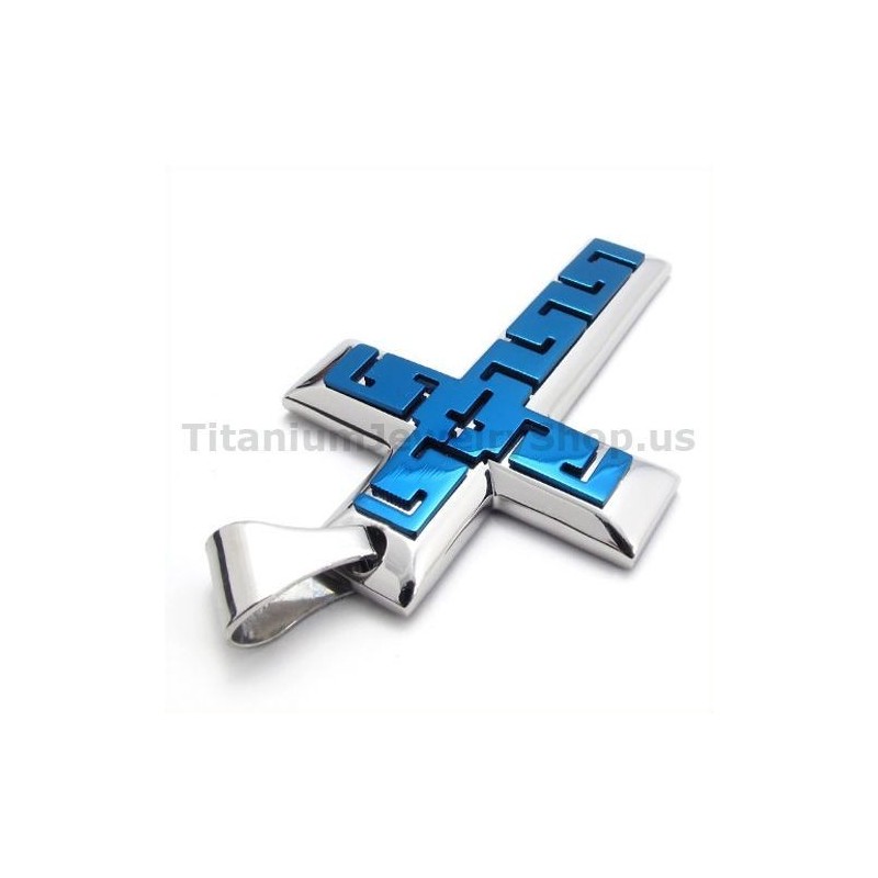 Blauwe Titanium Kruishanger - Gratis Ketting Blauwe Titanium Kruishanger - Gratis Ketting