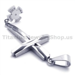 Zilveren Kruis Titanium Hanger Met Diamanten - Gratis Ketting