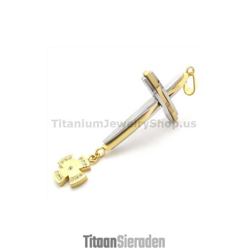 Gouden Titanium Kruishanger Met Diamanten - Gratis Ketting