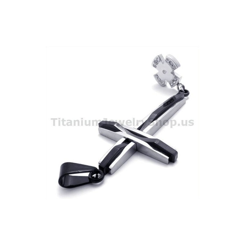 Zwarte Kruis Titanium Hanger Met Diamanten - Gratis Ketting