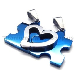Titanium Hangers Voor Geliefden In De Vorm Van Een Schattige Puzzel (Blauw) - Gratis Kettingen