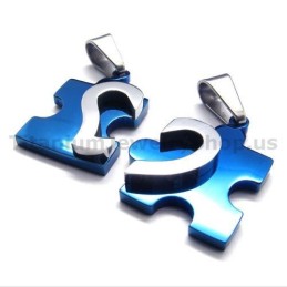 Titanium Hangers Voor Geliefden In De Vorm Van Een Schattige Puzzel (Blauw) - Gratis Kettingen