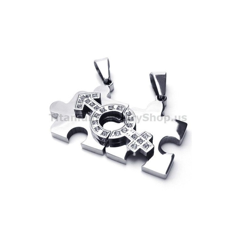 Legpuzzel Titanium Lovers Hangers Met Diamantenvrije Kettingen Legpuzzel Titanium Lovers Hangers Met Diamantenvrije Kettingen