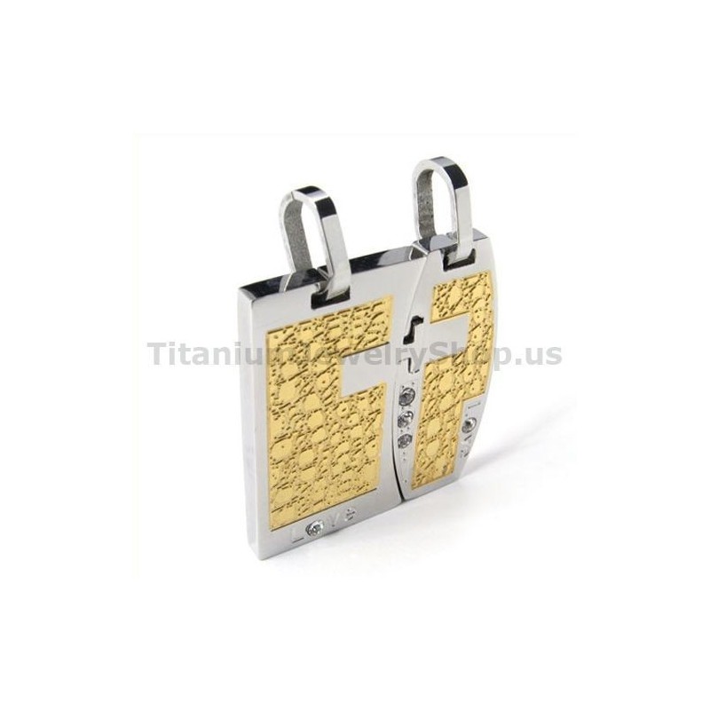 Love Gloden Titanium Lovers Hangers Met Diamantenvrije Kettingen Love Gloden Titanium Lovers Hangers Met Diamantenvrije Kettingen