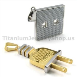 Socket En Plug Gloden Titanium Lovers Hangers-Gratis Kettingen