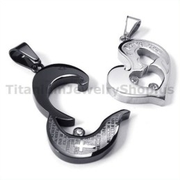 Lieverd En Kruis Zwarte Titanium Hangers Met Diamantvrije Kettingen