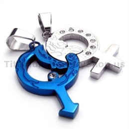 Blauwe Titanium Hangers Voor Geliefden Met Diamantvrije Kettingen