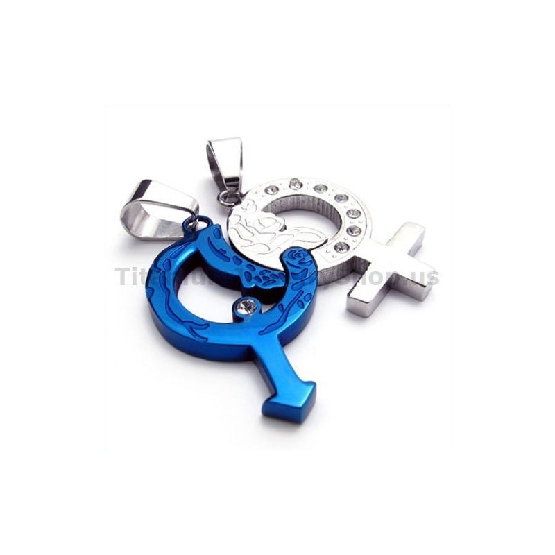 Blauwe Titanium Hangers Voor Geliefden Met Diamantvrije Kettingen Blauwe Titanium Hangers Voor Geliefden Met Diamantvrije Kettingen