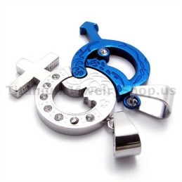 Blauwe Titanium Hangers Voor Geliefden Met Diamantvrije Kettingen