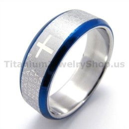 Kruis Titanium Ring (Blauw)