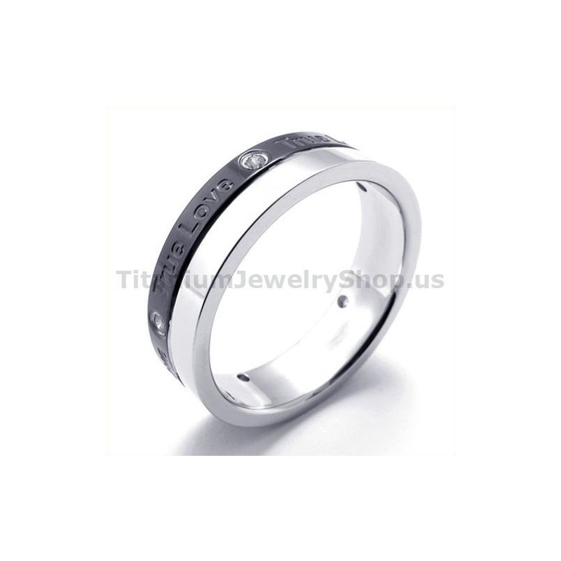 True Love Zwarte Titanium Ring Met Diamant