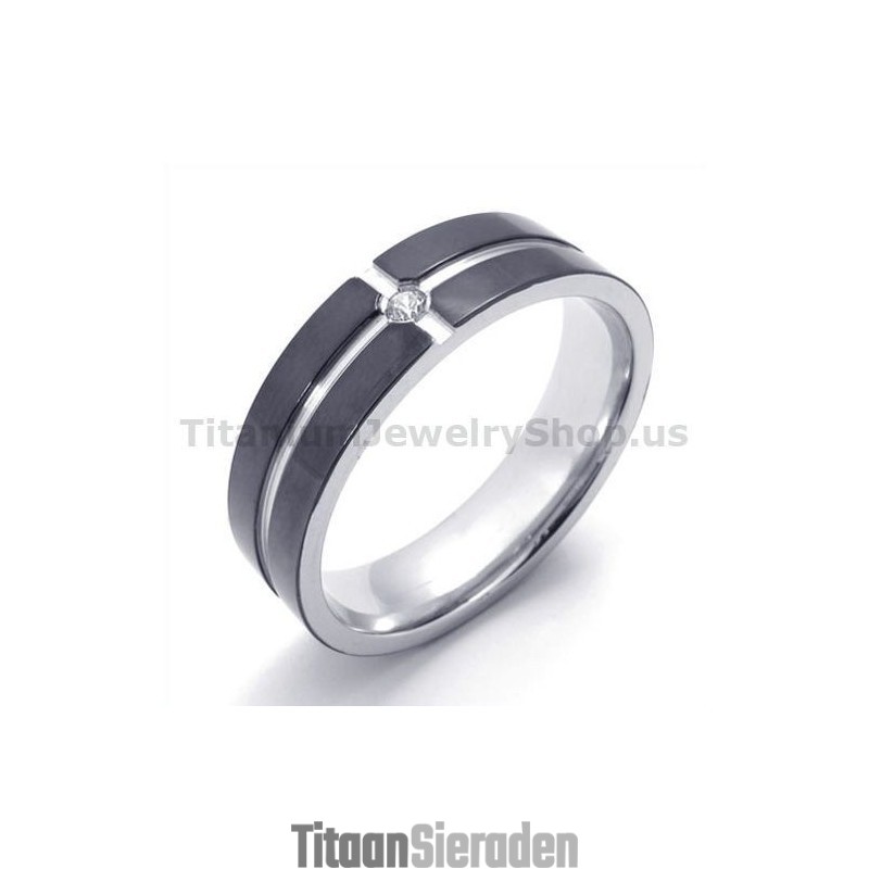 Zwarte Titanium Ring Met Diamant Zwarte Titanium Ring Met Diamant