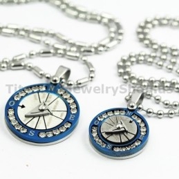 Compass Lovers Titanium Hangers Met Diamanten Valentijnsdag Cadeaus - Gratis Kettingen