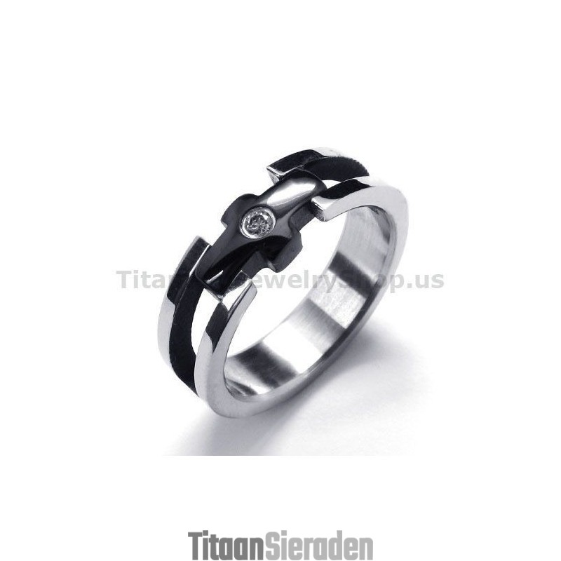 Kruis Titanium Ring Met Diamant Kruis Titanium Ring Met Diamant