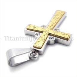 Gouden Tweelaagse Titanium Kruishanger Met Diamant