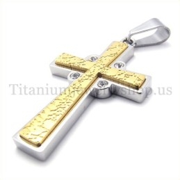 Gouden Tweelaagse Titanium Kruishanger Met Diamant