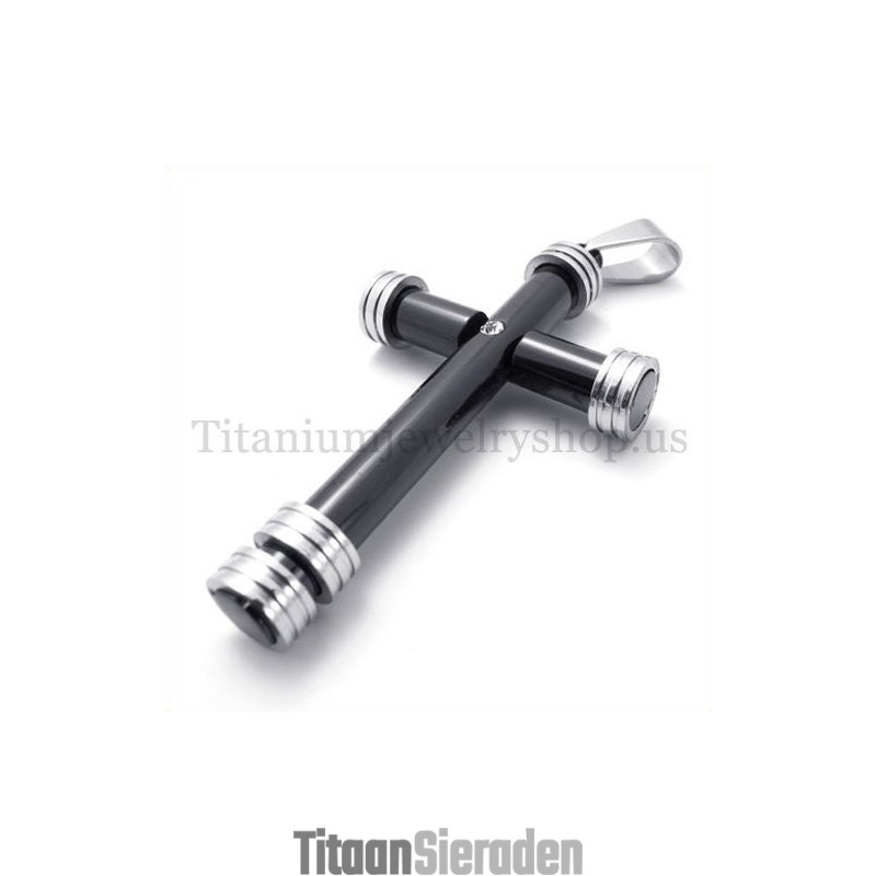 Mode Zwarte Cilinder Titanium Kruis Hanger Mode Zwarte Cilinder Titanium Kruis Hanger