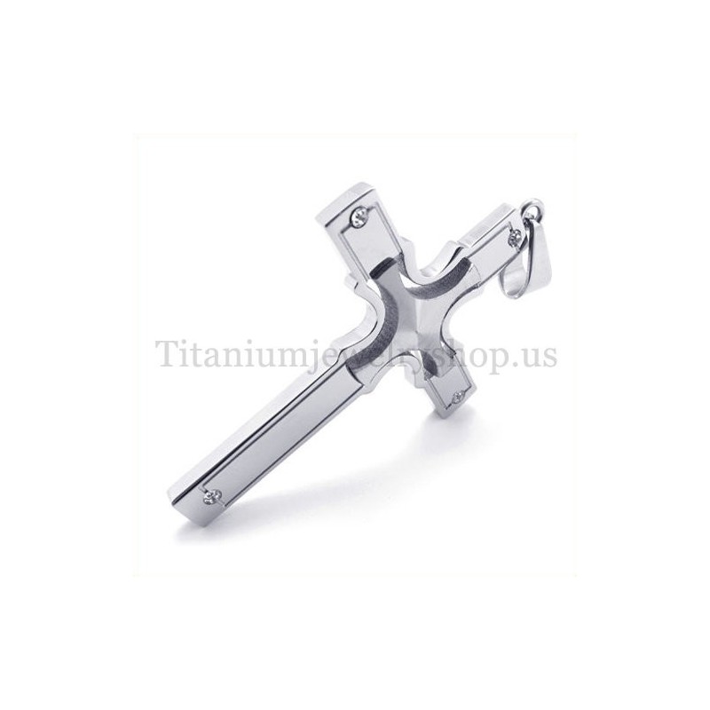 Mode Zilveren Ingebedde Kleine Kruis Met Diamanten Titanium Kruis Hanger