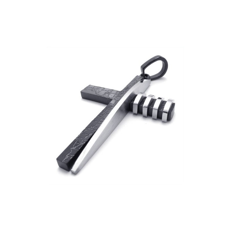 Zwarte En Zilveren Asymmetrische Vorm, Mode-Hanger Van Titanium Met Kruis Zwarte En Zilveren Asymmetrische Vorm, Mode-Hanger Van Titanium Met Kruis