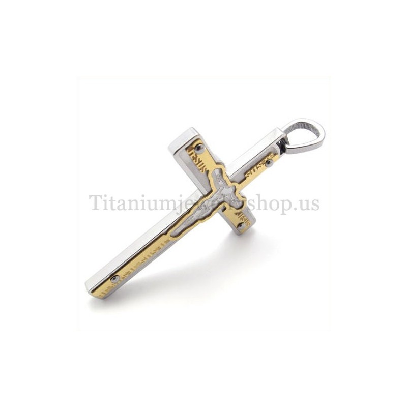 Gesneden Jezus Gouden Titanium Kruis Hanger Gesneden Jezus Gouden Titanium Kruis Hanger