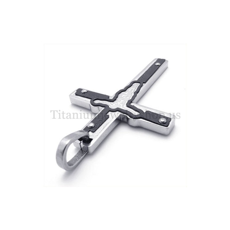 Gesneden Jezus Zwarte Titanium Kruis Hanger Gesneden Jezus Zwarte Titanium Kruis Hanger