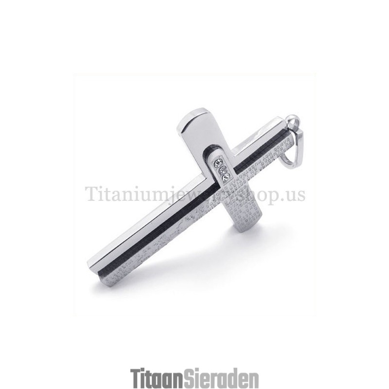Twee Lagen Met Diamanten Bijbel Titanium Kruis Hanger Twee Lagen Met Diamanten Bijbel Titanium Kruis Hanger