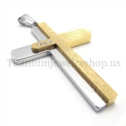 Twee Lagen Gesneden Bijbel Gouden Titanium Kruis Hanger