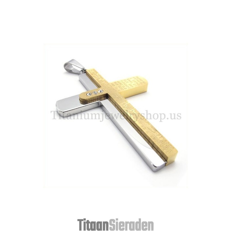 Twee Lagen Gesneden Bijbel Gouden Titanium Kruis Hanger