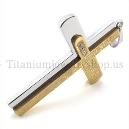 Twee Lagen Gesneden Bijbel Gouden Titanium Kruis Hanger