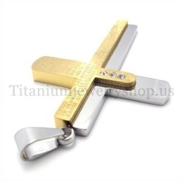 Twee Lagen Gesneden Bijbel Gouden Titanium Kruis Hanger