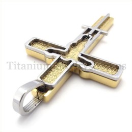 Gouden Gesneden Jezuspatroon Titanium Kruis Hanger
