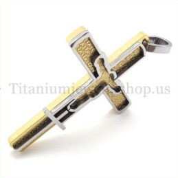 Gouden Gesneden Jezuspatroon Titanium Kruis Hanger