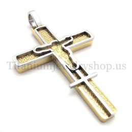 Gouden Gesneden Jezuspatroon Titanium Kruis Hanger
