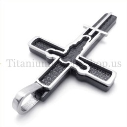 Zwarte Titanium Kruishanger Met Gesneden Jezuspatroon