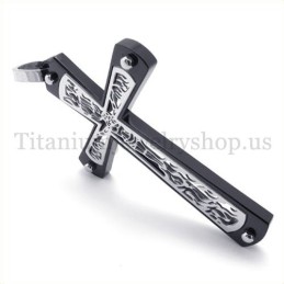 Zwarte Ingebedde Holle Kruispatroon Mode Titanium Kruis Hanger