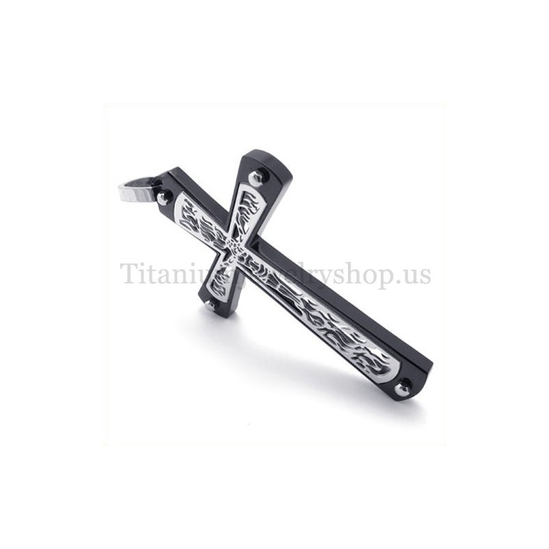 Zwarte Ingebedde Holle Kruispatroon Mode Titanium Kruis Hanger Zwarte Ingebedde Holle Kruispatroon Mode Titanium Kruis Hanger