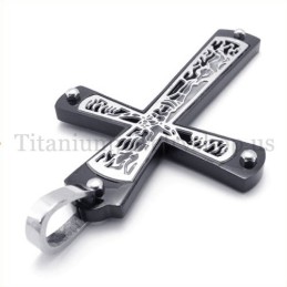 Zwarte Ingebedde Holle Kruispatroon Mode Titanium Kruis Hanger