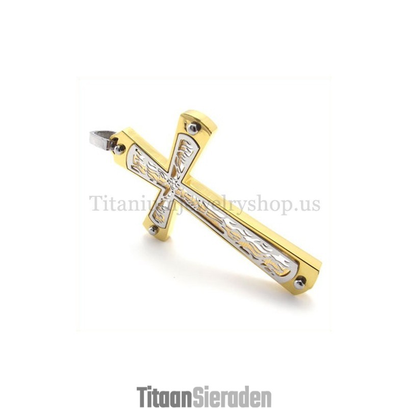 Gouden Ingebedde Holle Kruispatroon Mode Titanium Kruis Hanger Gouden Ingebedde Holle Kruispatroon Mode Titanium Kruis Hanger