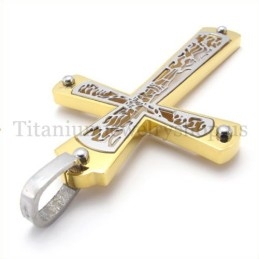 Gouden Ingebedde Holle Kruispatroon Mode Titanium Kruis Hanger