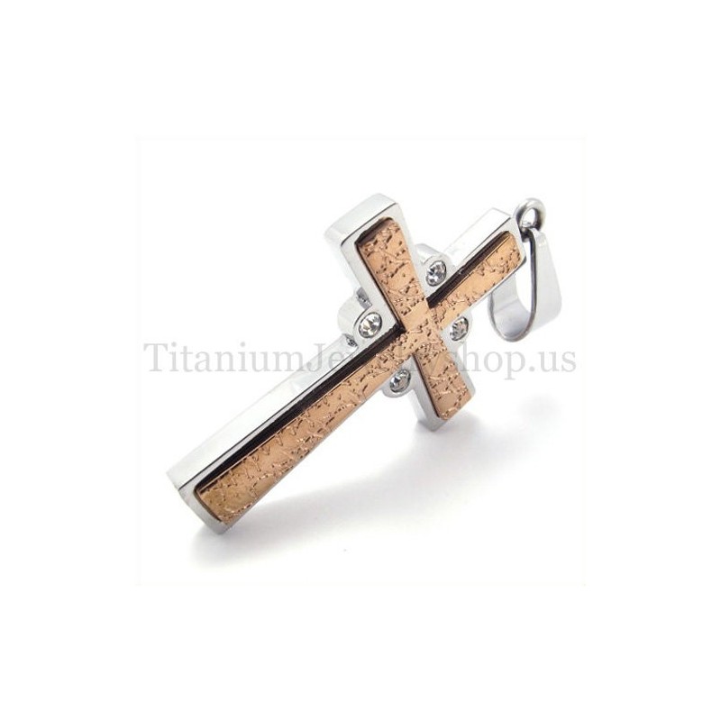 Mode Koffie Gouden Tweelaags Titanium Kruis Hanger