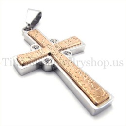 Mode Koffie Gouden Tweelaags Titanium Kruis Hanger