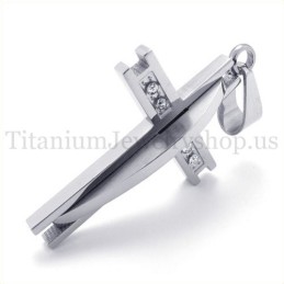 Zilveren Met Diamant Mode Titanium Kruis Hanger