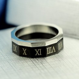 Fijne Romeinse Cijfers Titanium Herenring