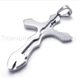 Nieuwe Zilveren Gegraveerde Letters Kruis Titanium Hanger