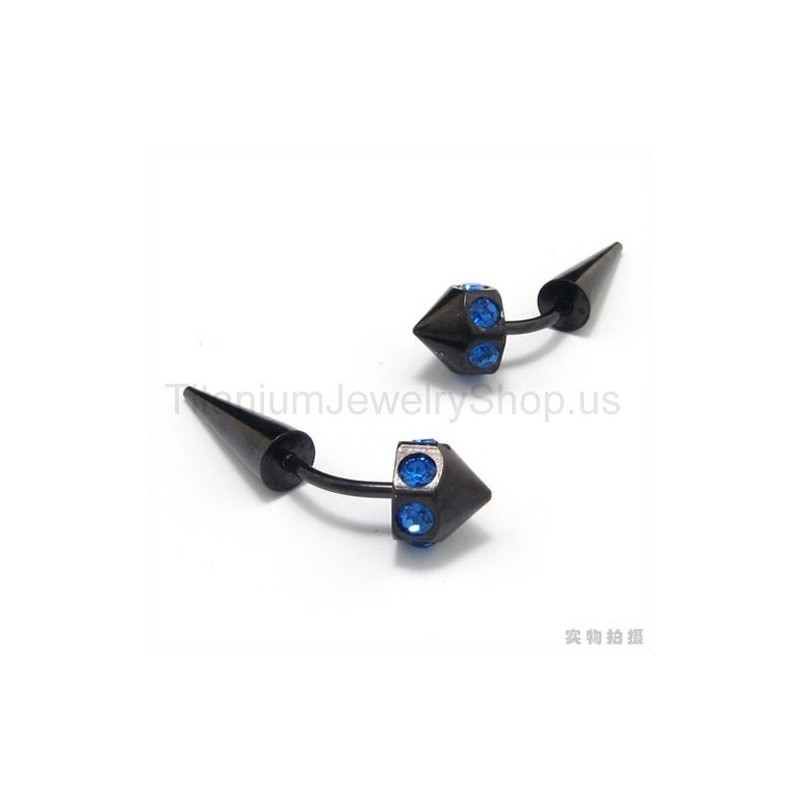 Oorbellen Met Zwarte Titanium Ingelegde Blauwe Diamanten Oorbellen Met Zwarte Titanium Ingelegde Blauwe Diamanten