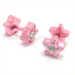 Roze Sterren Titanium Ingelegde Diamanten Oorbellen